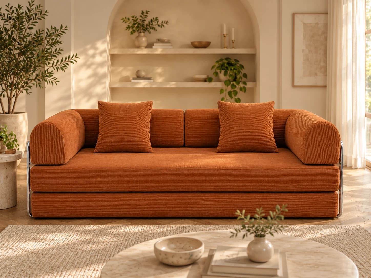 Snuggle three-seater in a warm residential room