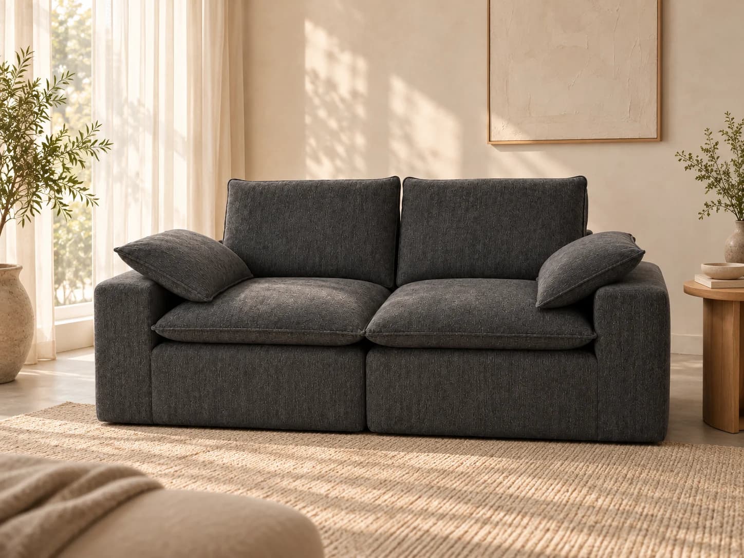 Charcoal Cloud sofa in a sunlit living room