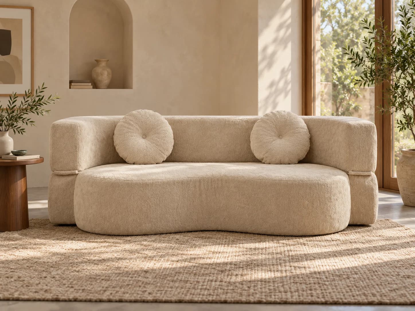 Cream Peanut sofa in a warm living room