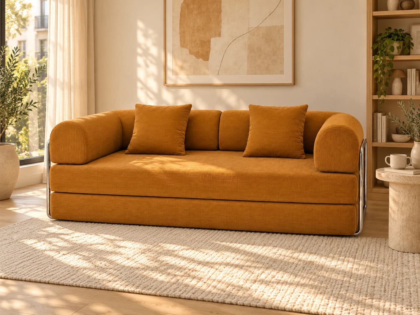 Golden Amber Snuggle sofa in a warm living room
