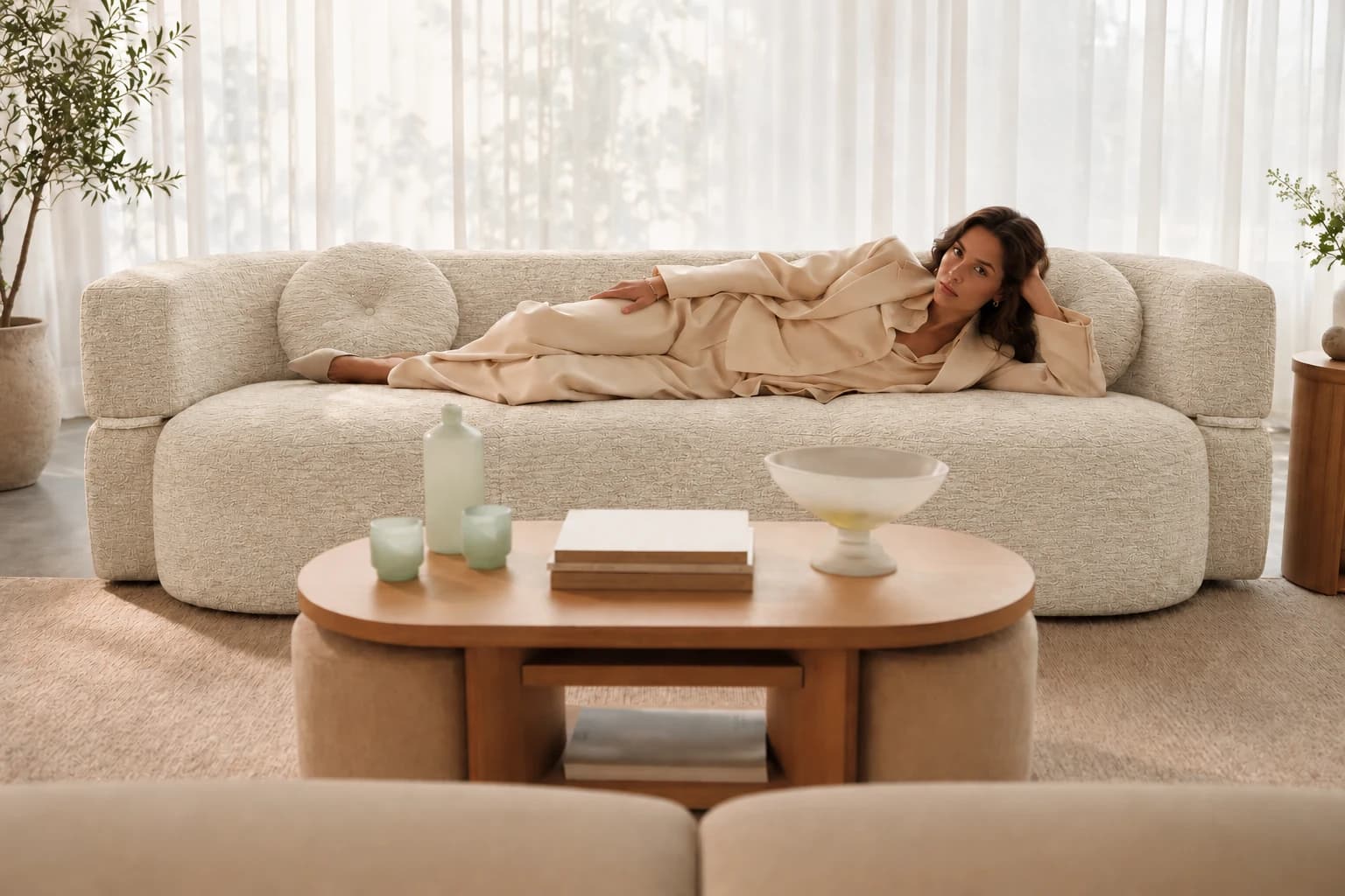 Lounging on the Nesto Peanut sofa